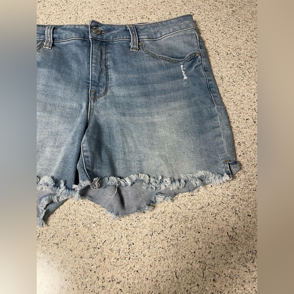 Seven Women’s Cut Out Jean Shorts Vintage Wash Fringe Cut Out -SZ 10